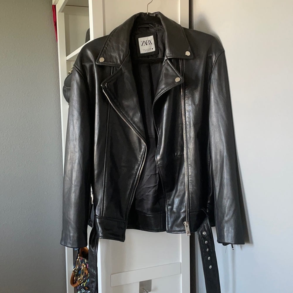 Zara Biker Bomber Leather Jacket 100% Sheep Leather